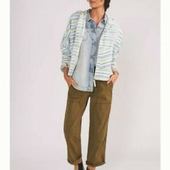 Anthropologie Multi Stripe Cotton Blend Hooded Jacket Size L/XL - Picture 14 of 14